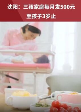 沈阳三孩家庭每月发500元 至孩子3岁止